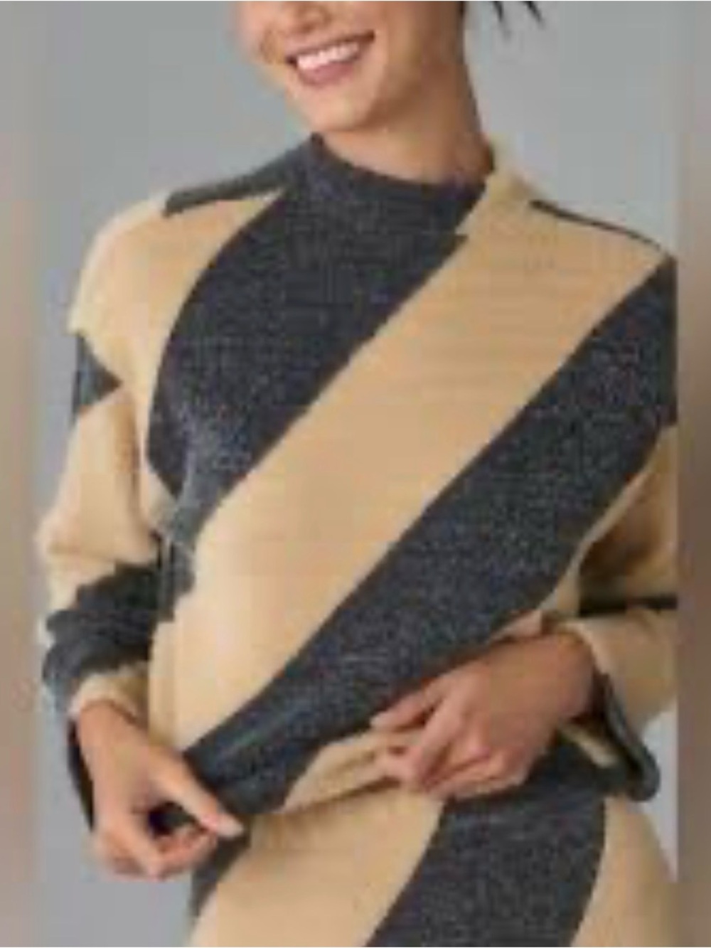 Maeve Anthropologie Striped Mock Neck Cozy Sweater - Cream & Charcoal Size Large - Picture 12 of 12